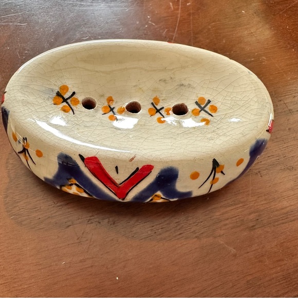 Moroccan handmade ceramic soap dish. Vintage, hand painted in traditional design - Picture 2 of 4